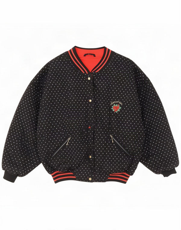 Vintage Bomberjacke für Mädchen, 14–15 Jahre, schwarz gefleckte Baumwolle, Retro
