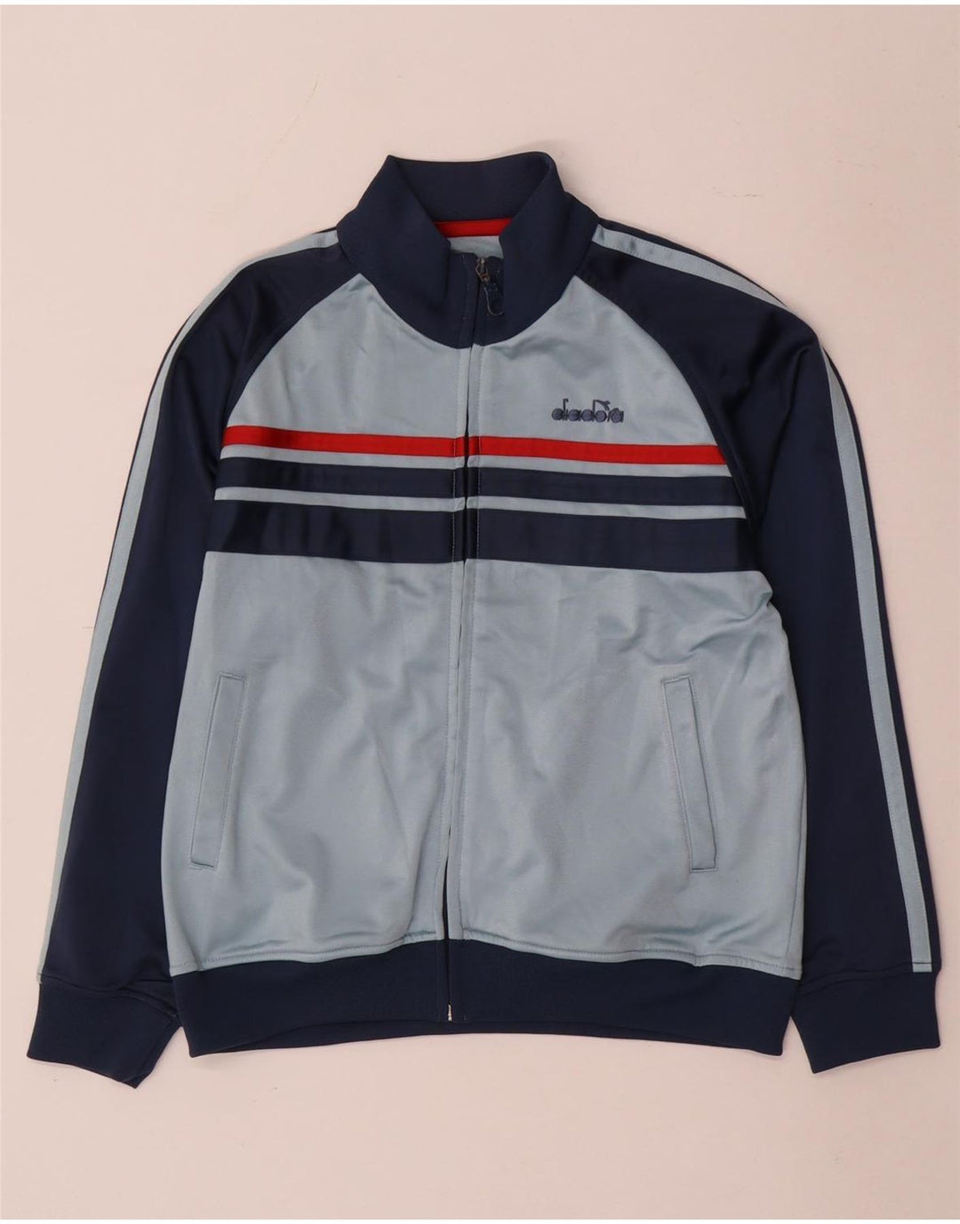 Diadora Jungen-Trainingsanzug-Top-Jacke, 12–13 Jahre, blaues Colourblock-Polyester