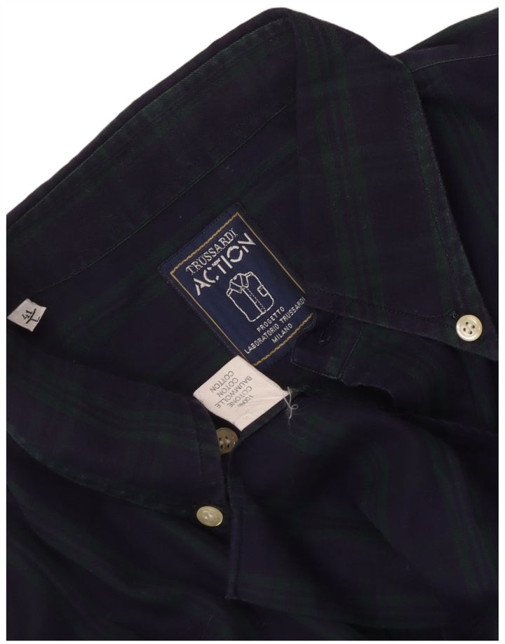 Trussardi Herren-Flanellhemd, Größe 41, groß, marineblau, kariert, Baumwolle