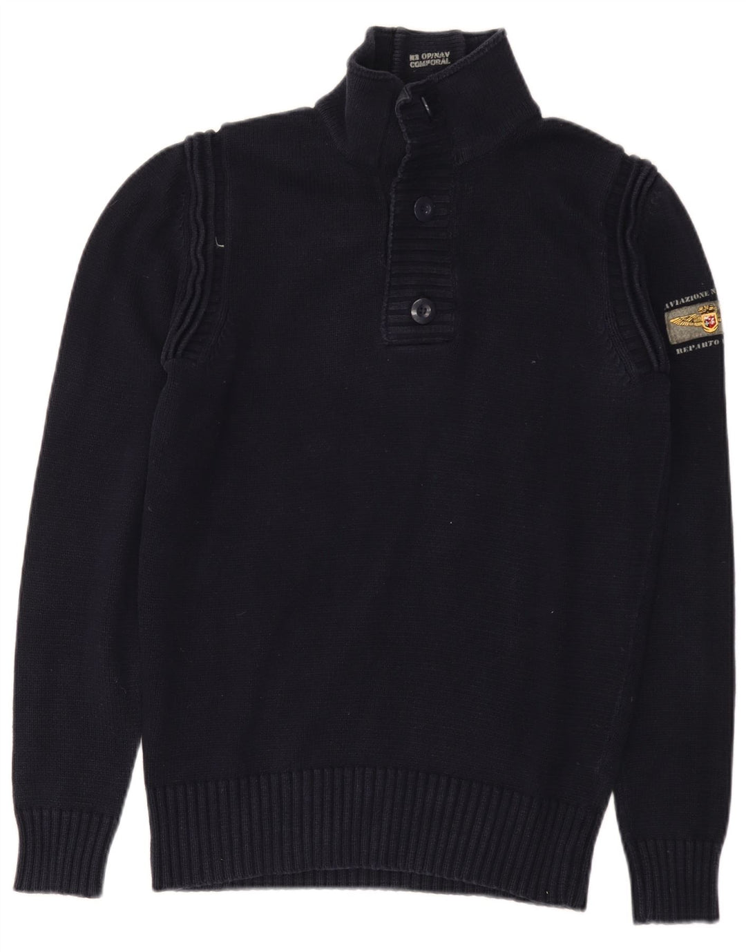 Aviazione Navale Herren-Pullover mit Knopfkragen, mittlere marineblaue Baumwolle