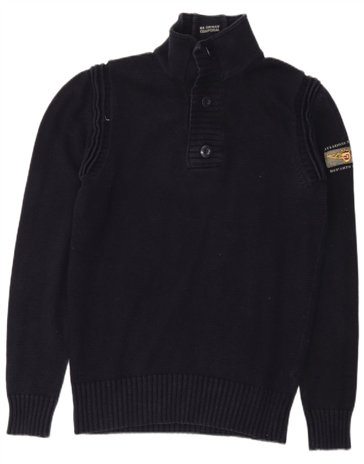 Aviazione Navale Herren-Pullover mit Knopfkragen, mittlere marineblaue Baumwolle