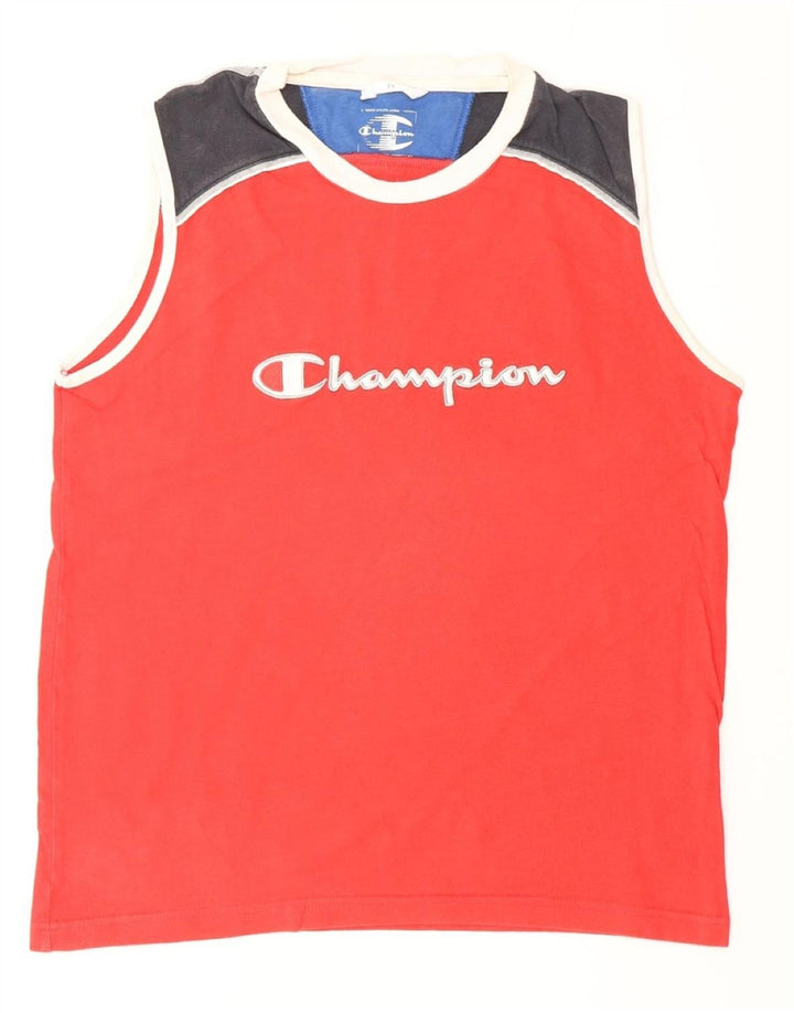 CHAMPION Grafisches Herren-Weste-Top aus mittelroter Colourblock-Baumwolle