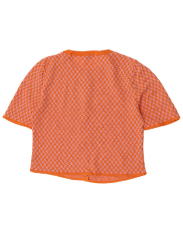 Zara Damen Crop Short Sleeve Cardigan Pullover UK 10 Small Orange Check