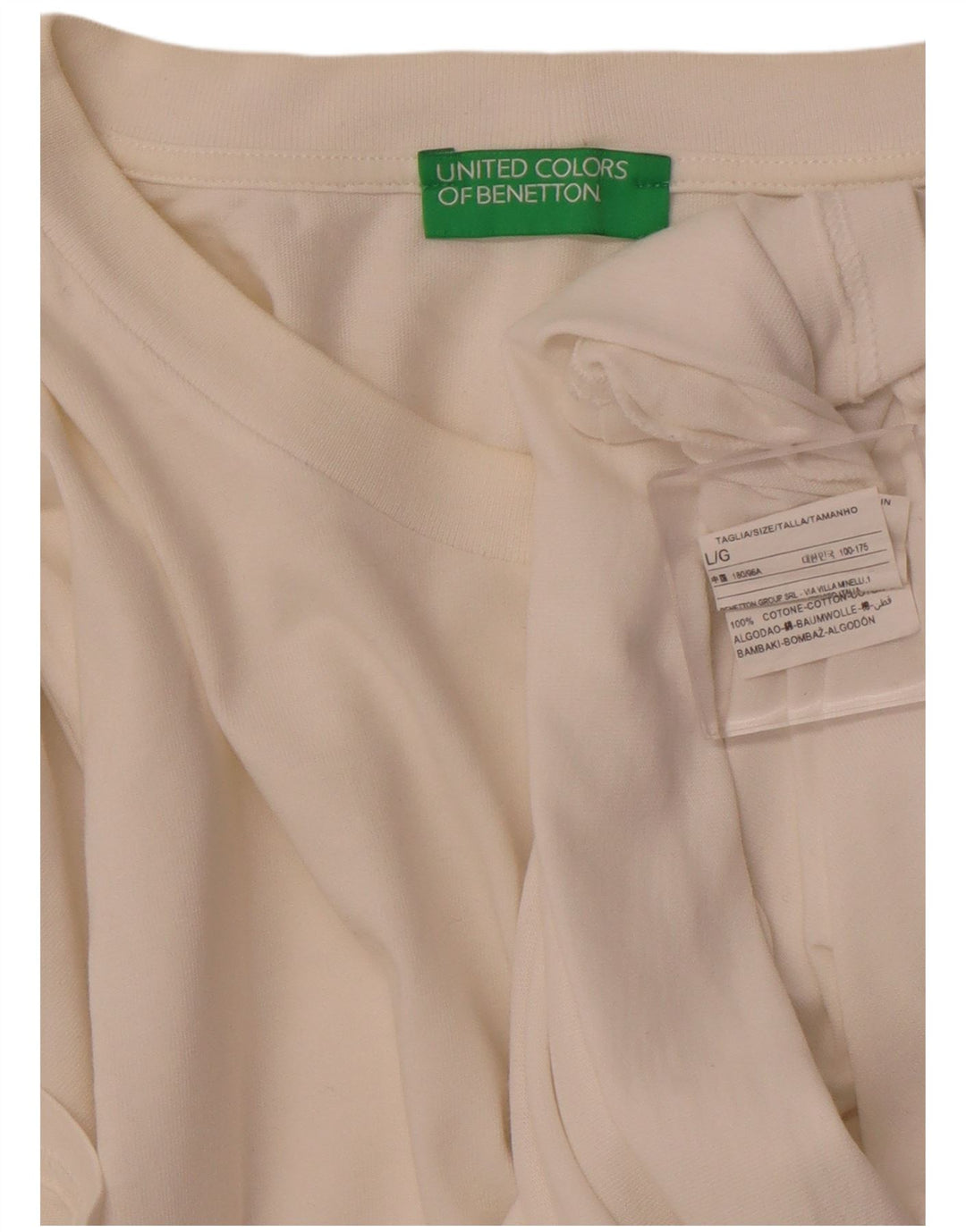 BENETTON Herren T-Shirt Top Large Weiß Baumwolle