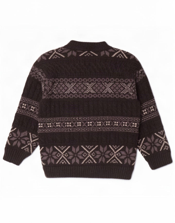 Vintage Herren-Cardigan-Pullover, groß, graue Fair-Isle-Wolle