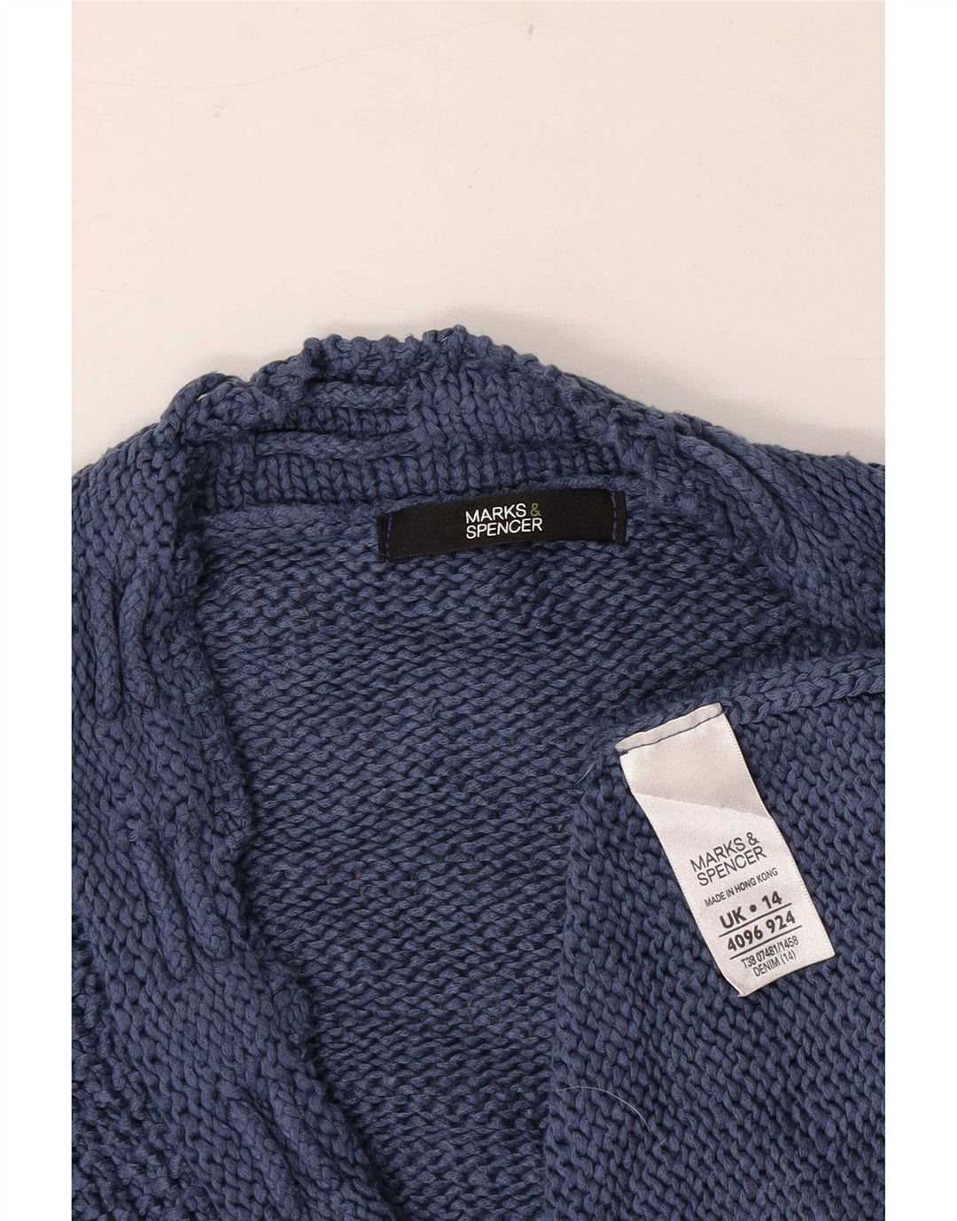 Marks & Spencer Damen-Strickjacke mit 3/4-Ärmeln, UK-Gr. 14, Mittelblau