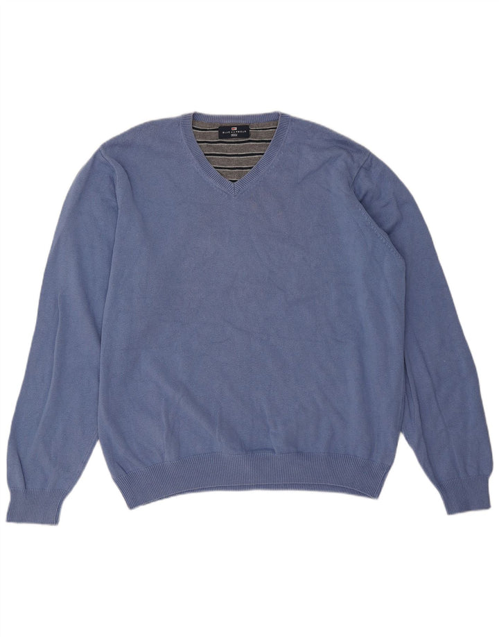 Marks & Spencer Herren Blau Harbor V-Ausschnitt Pullover Pullover XL Baumwolle