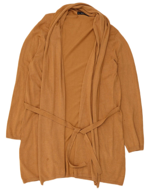 Zara Damen Longline-Cardigan-Pullover UK 14 Large Beige Viskose