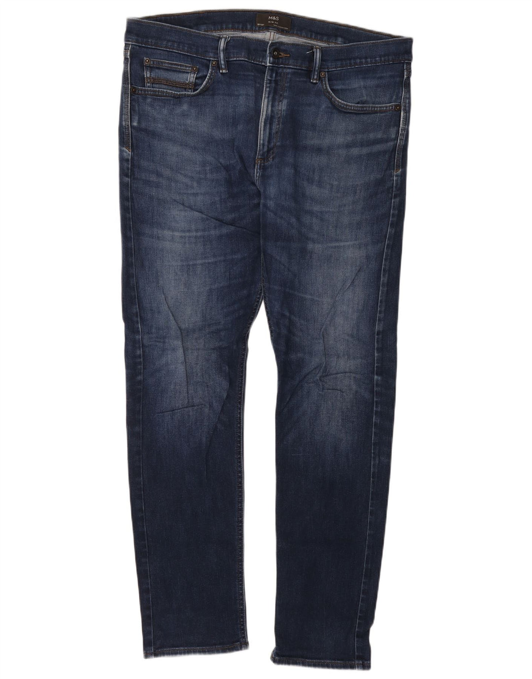 Marks & Spencer Herren Slim Jeans W38 L33 Marineblaue Baumwolle