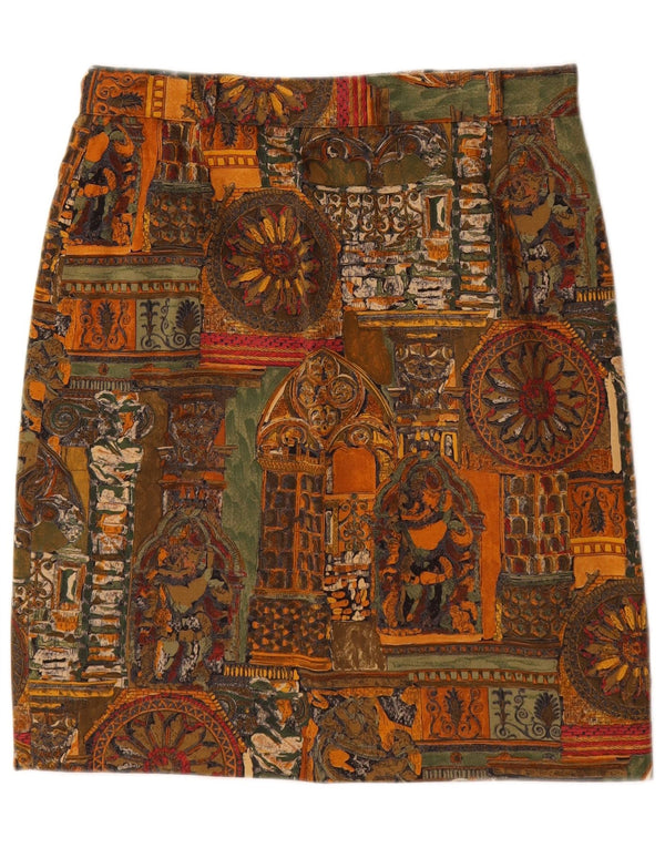 VINTAGE Damen Bleistiftrock W28 Mittelbraune geometrische Baumwolle