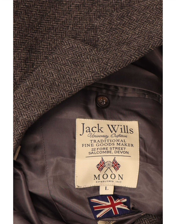 Jack Wills Herren-Blazer mit 2 Knöpfen, Gr. 40, Grau, Wolle mit Fischgrätmuster