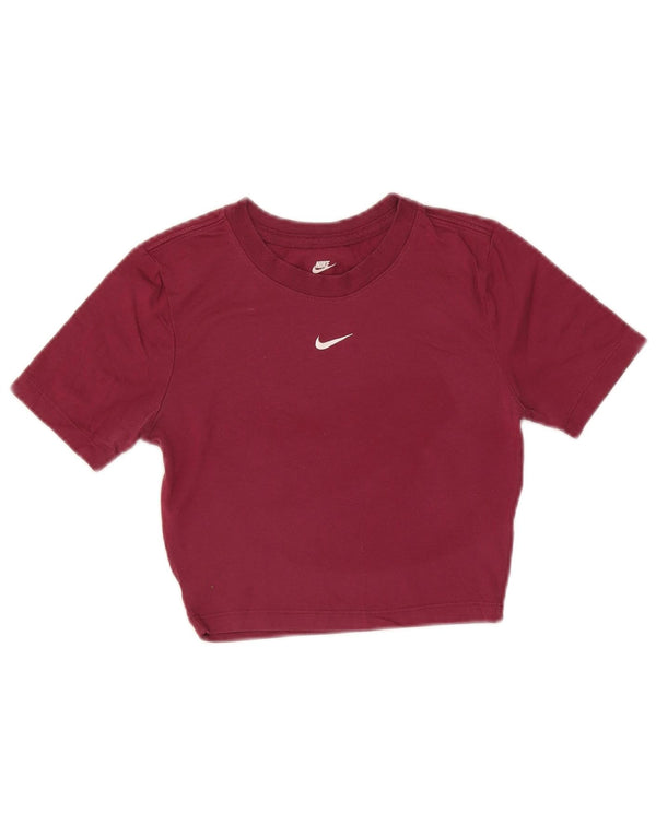 Nike Damen Crop Slim Fit T-Shirt Top UK 6 XS Burgund Polyester