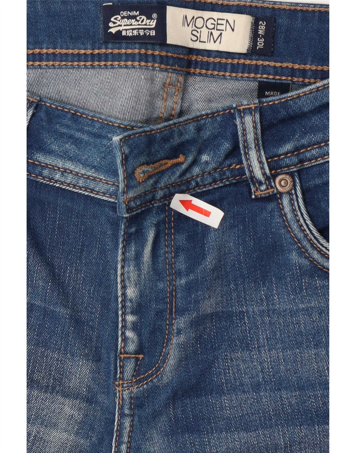 Superdry Damen Imogen Distressed Slim Jeans W28 L30 Blaue Baumwolle
