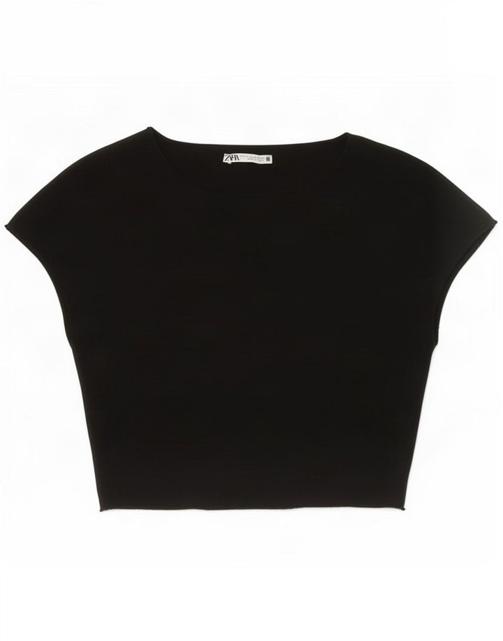 Zara Damen Crop Top UK 12 Medium Schwarz