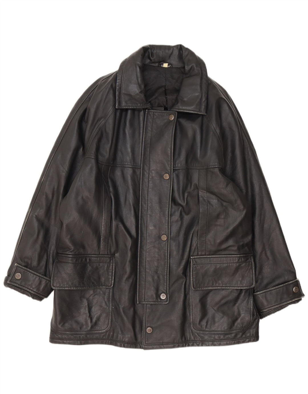 Vintage Damen Ledermantel IT 54 3XL Schwarz