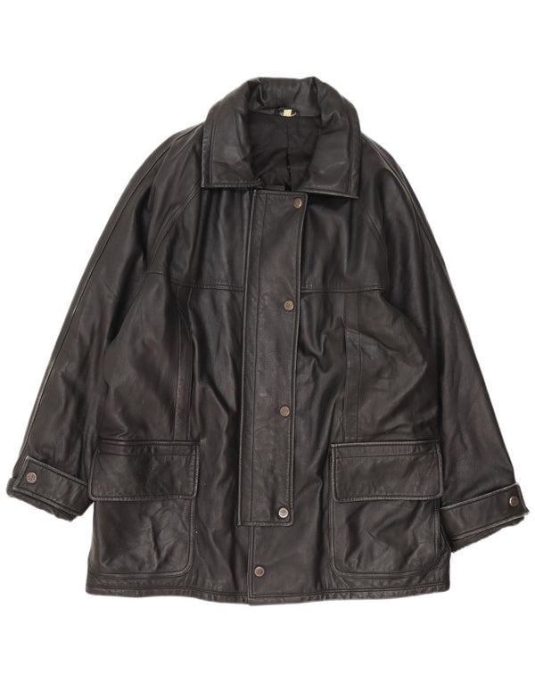 Vintage Damen Ledermantel IT 54 3XL Schwarz