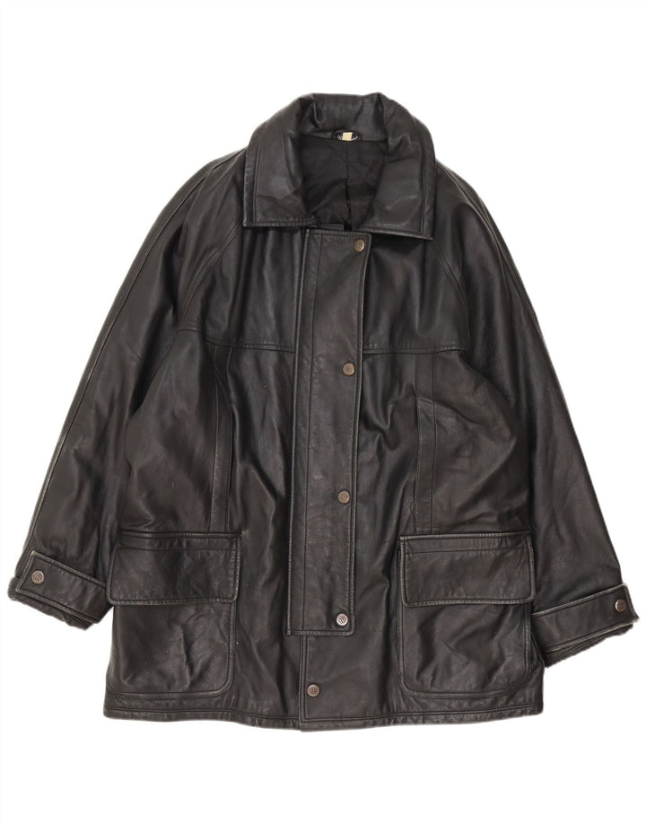Vintage Damen Ledermantel IT 54 3XL Schwarz