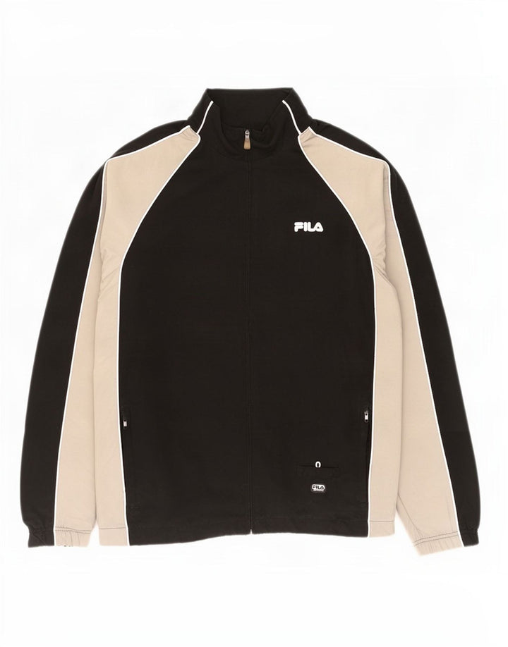 Fila Herren-Trainingsanzugoberteil, Jacke, 2XL, schwarzes Farbblock-Polyester