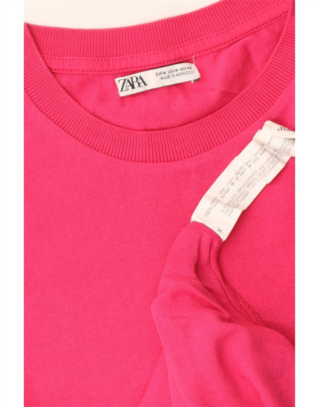 Zara Damen T-Shirt Top UK 14 Mittelrosa Baumwolle
