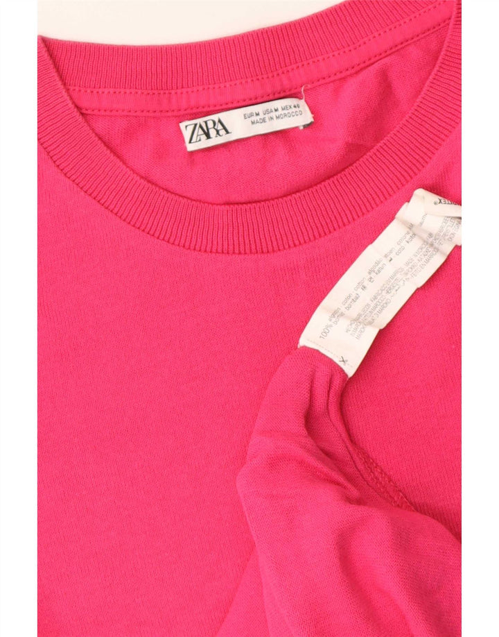 Zara Damen T-Shirt Top UK 14 Mittelrosa Baumwolle