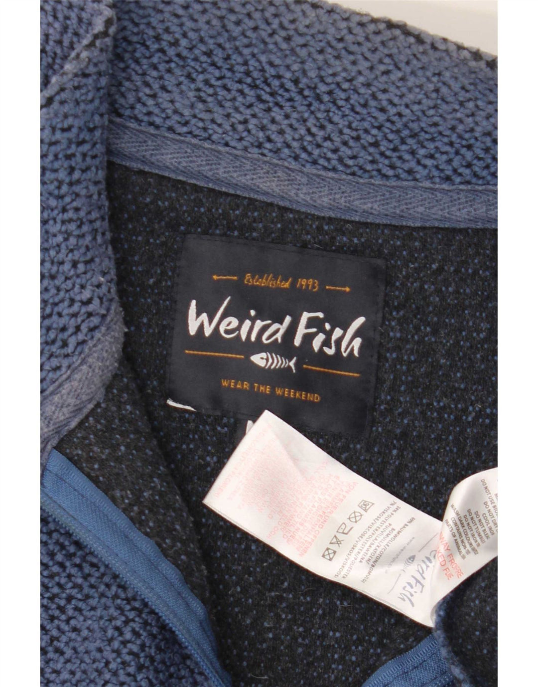 Weird Fish Herren-Sweatshirt mit Reißverschluss am Hals, mittelblaue Baumwolle