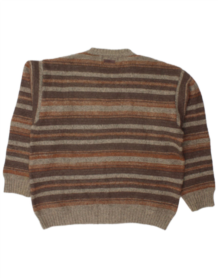 MARLBORO CLASSICS Herren-Pullover mit V-Ausschnitt, XL, braun gestreifte Wolle