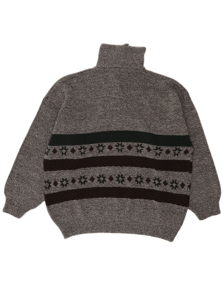 VINTAGE Herren Pullover mit Reißverschluss am Hals, groß, grau gestreift