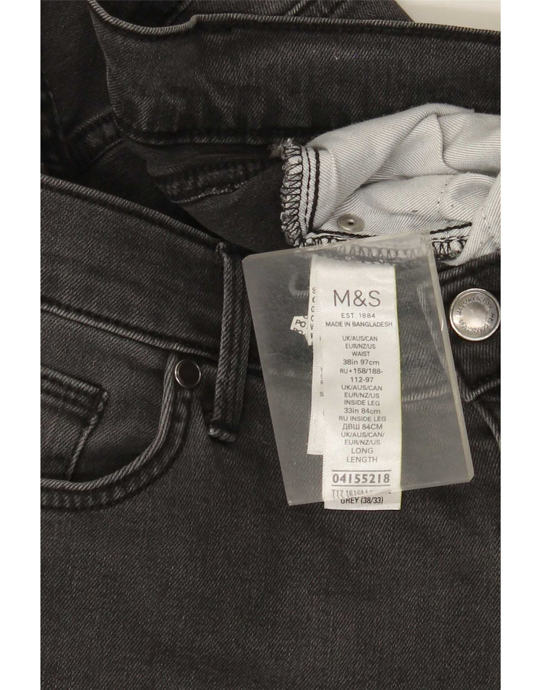 Marks & Spencer Herren Straight Jeans W38 L33 Graue Baumwolle