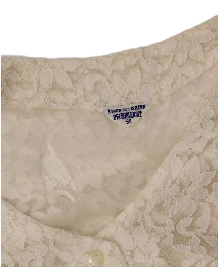 VINTAGE Damen Crop Ärmelloses Hemdbluse IT 50 XL Off White Floral