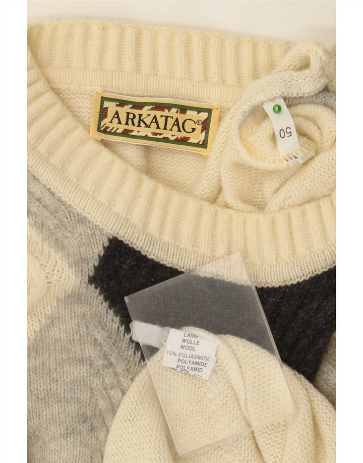 Vintage Herren Pullover mit Rundhalsausschnitt IT 50 Medium Off White Argyle/Diamant