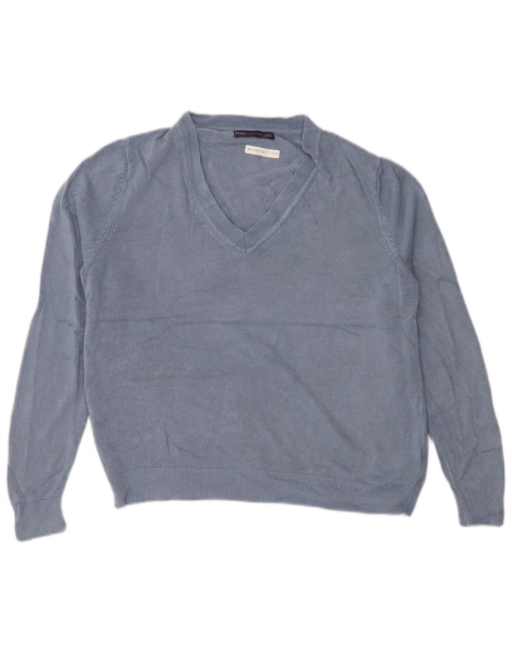 MARKS & SPENCER Damen Crop V-Ausschnitt Pullover Pullover UK 14 Mittelblau