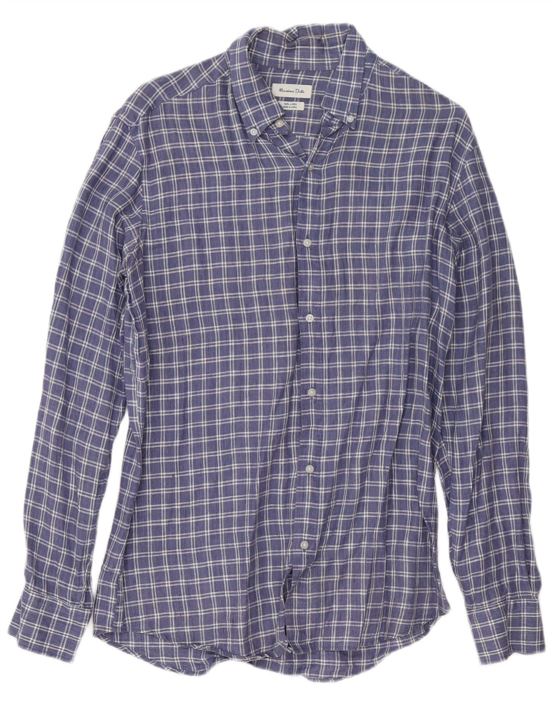 Massimo Dutti Herrenhemd Mittelblau kariertes Leinen