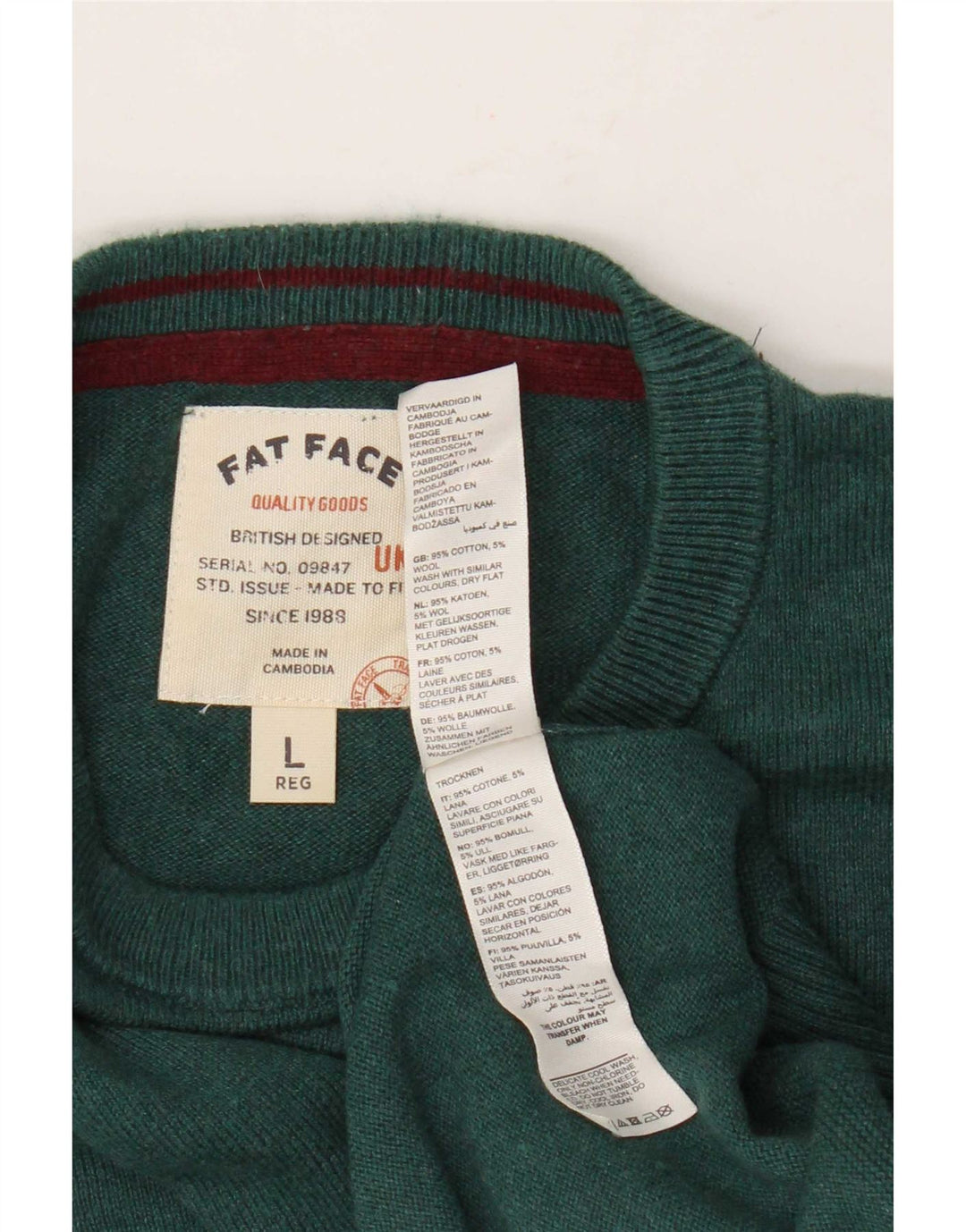 Fat Face Herren-Pullover, reguläre Passform, Rundhalsausschnitt, Größe L, Grün, Baumwolle