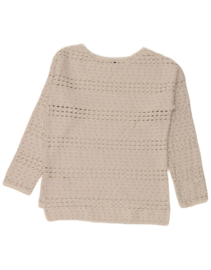 Massimo Dutti Damen Häkelpullover mit U-Boot-Ausschnitt, Gr. 14, Mittelweiß