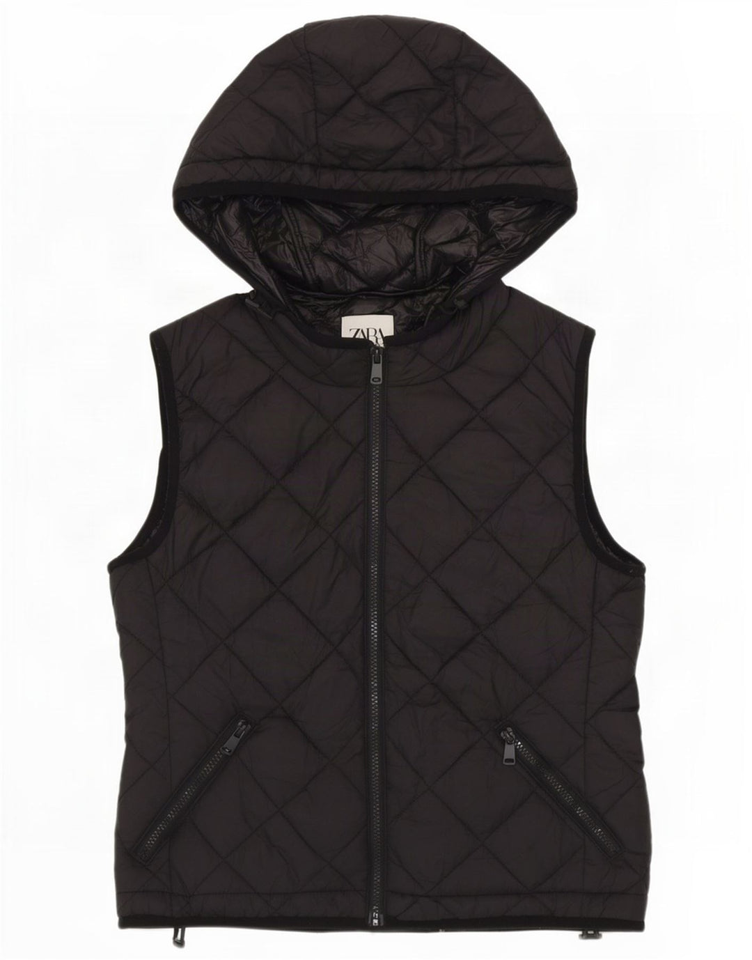 Zara Damen Steppweste mit Kapuze UK 14 Mittelschwarzes Polyester