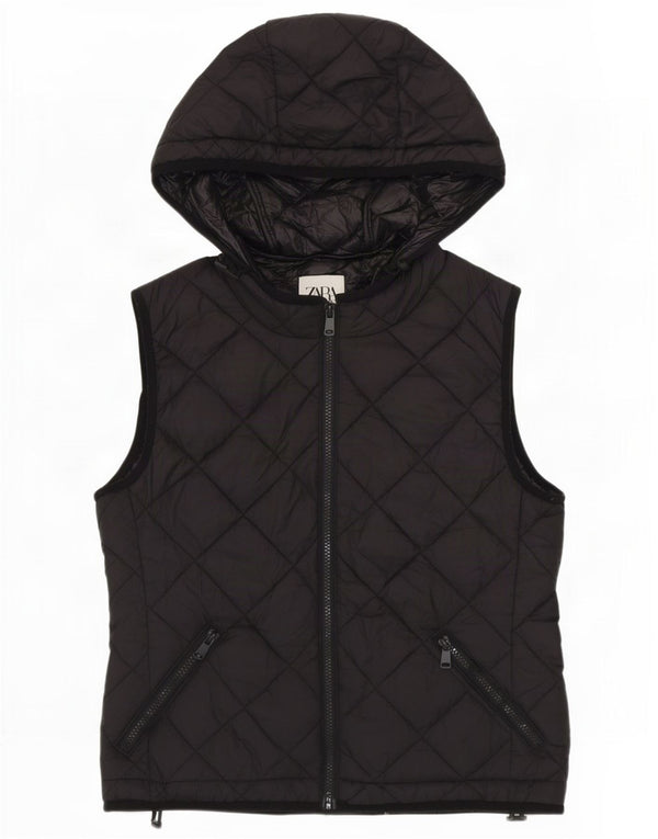 Zara Damen Steppweste mit Kapuze UK 14 Mittelschwarzes Polyester