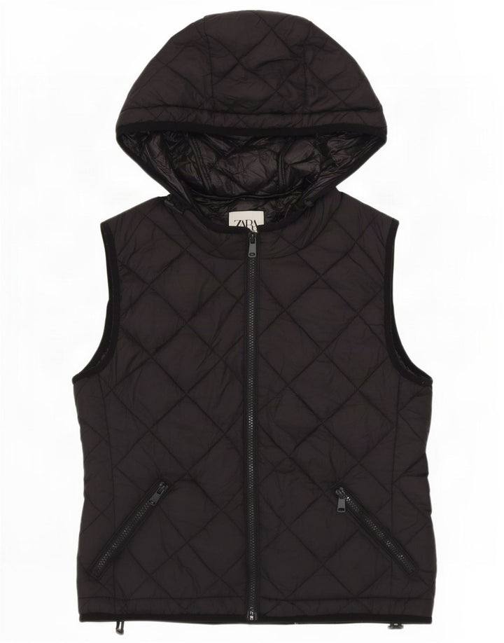 Zara Damen Steppweste mit Kapuze UK 14 Mittelschwarzes Polyester