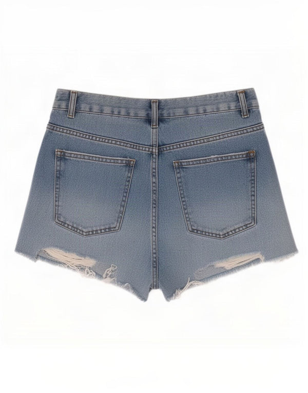 Topshop Damen Distressed Denim Shorts W30 Mittelblaue Baumwolle