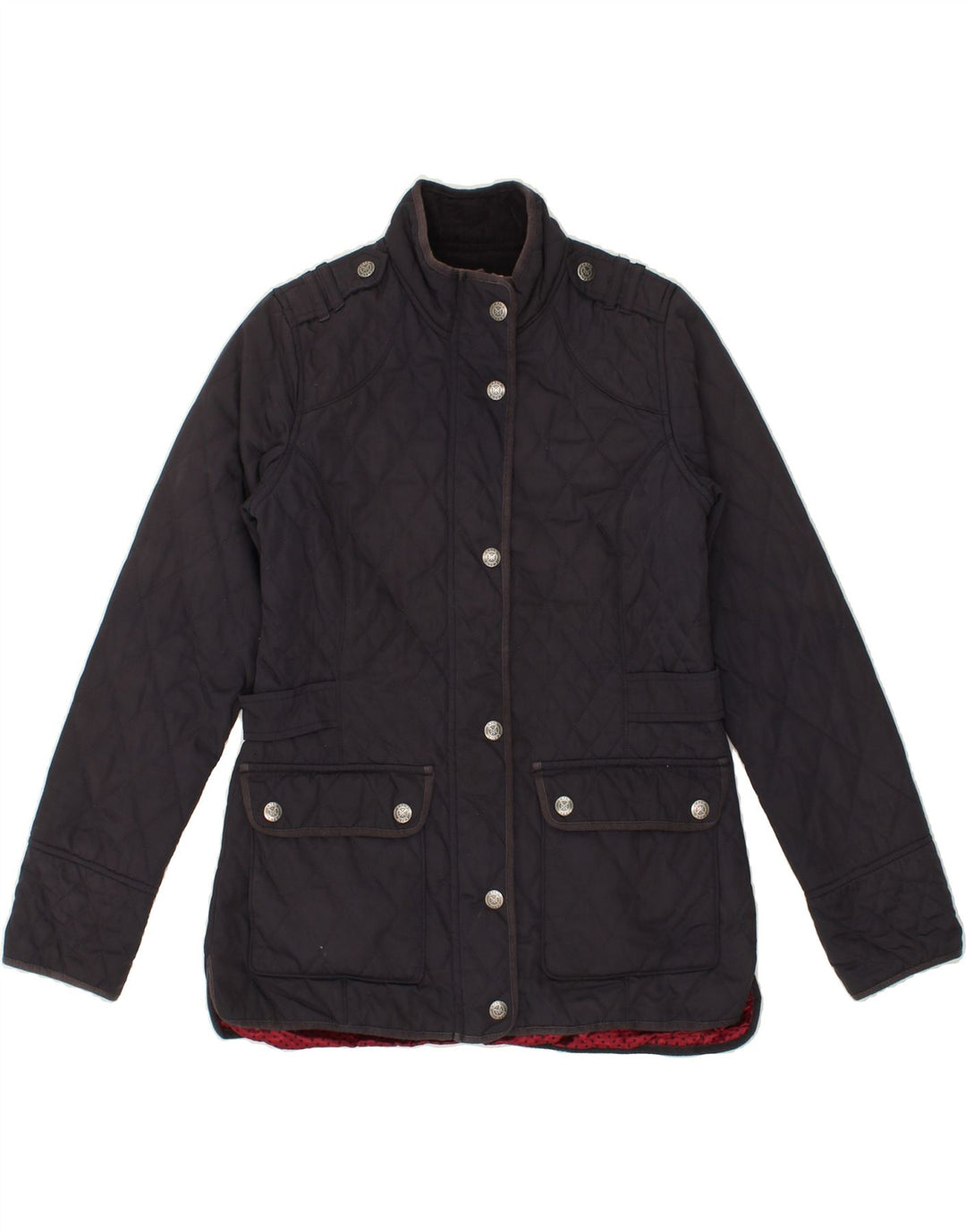 CREW CLOTHING Womens Quilted Jacket UK 10 Small  Navy Blue Polyester Vintage Crew Clothing and Second-Hand Crew Clothing from Messina Hembry 