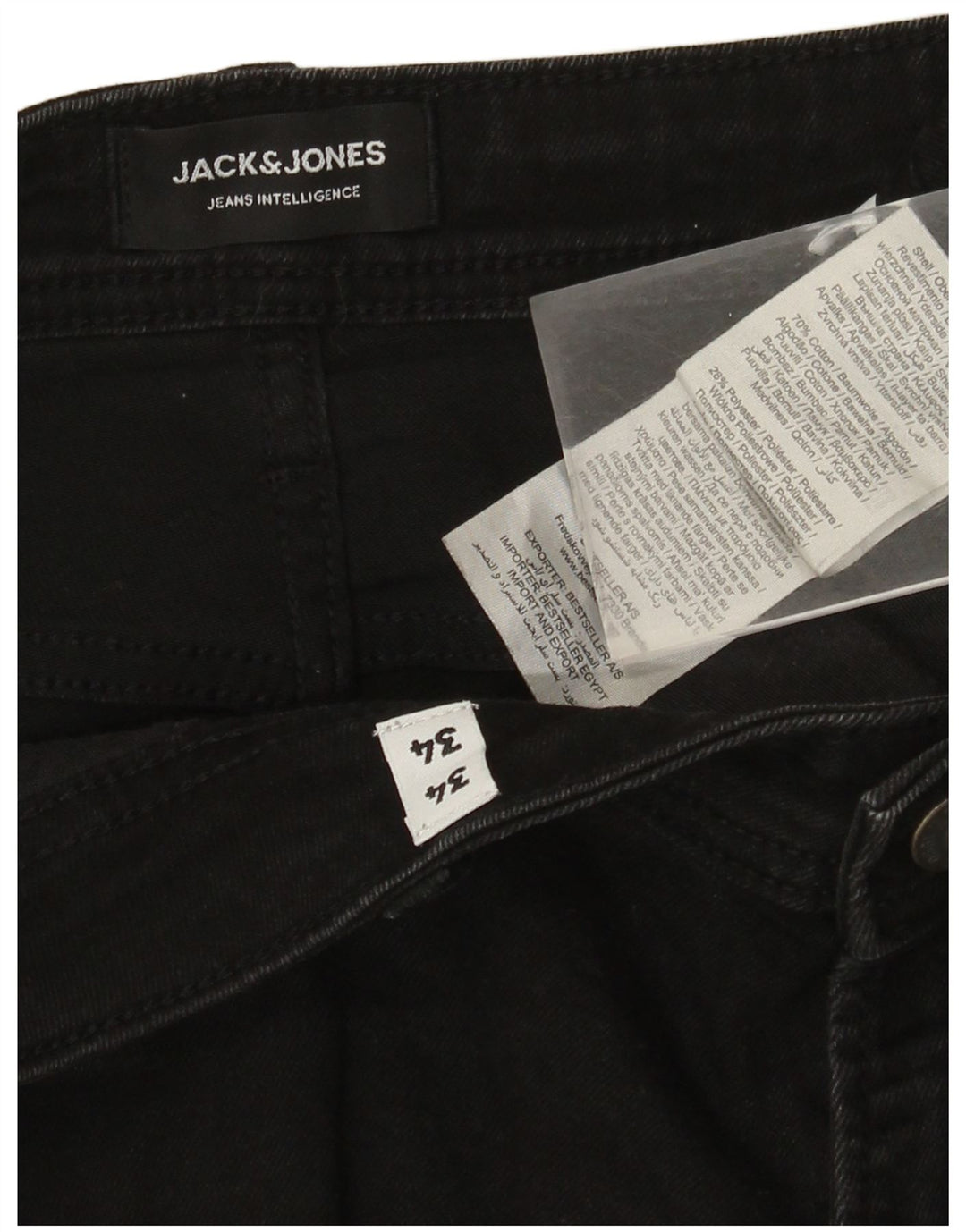 Jack & Jones Herren Straight Jeans W34 L34 Schwarze Baumwolle