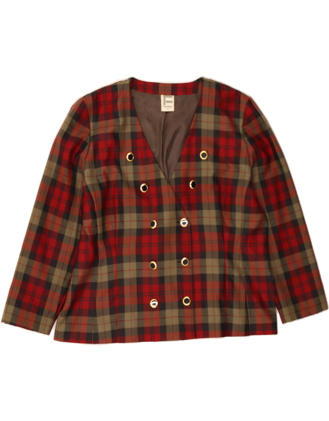 FRANKENWALDER Womens Double Breasted Blazer Jacket IT 46 Large Red Check Vintage Frankenwalder and Second-Hand Frankenwalder from Messina Hembry 