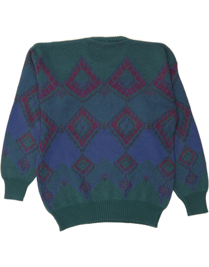 MAPIER Mens Crew Neck Jumper Sweater Medium Green Argyle/Diamond Vintage Mapier and Second-Hand Mapier from Messina Hembry 