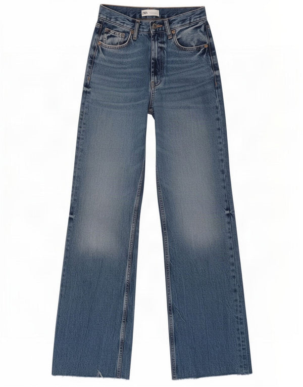 Zara Damen-Jeans mit hoher Taille und weitem Bein, EU 32 2XS W22 L33, blaue Baumwolle
