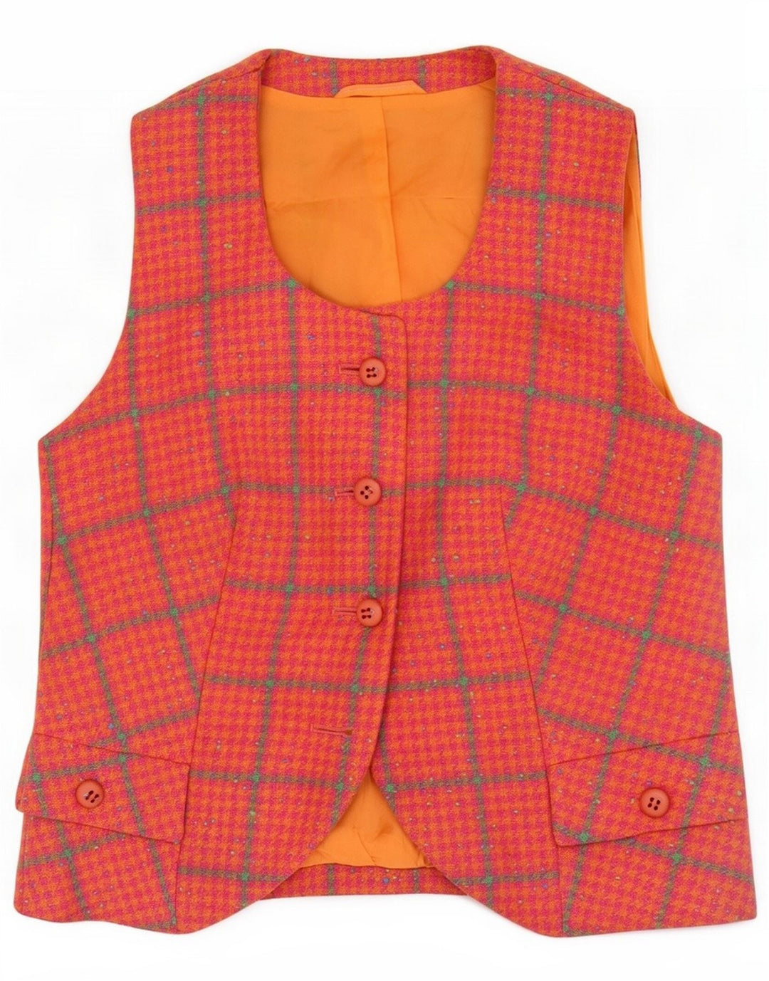 Vintage Damenweste UK 10 Small Orange Houndstooth