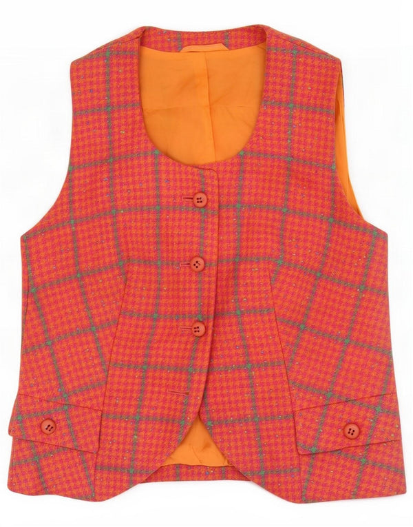 Vintage Damenweste UK 10 Small Orange Houndstooth