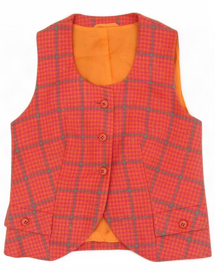 Vintage Damenweste UK 10 Small Orange Houndstooth