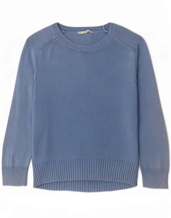 Zara Damen-Pullover mit U-Boot-Ausschnitt, Gr. 10, Größe S, blau, Baumwolle