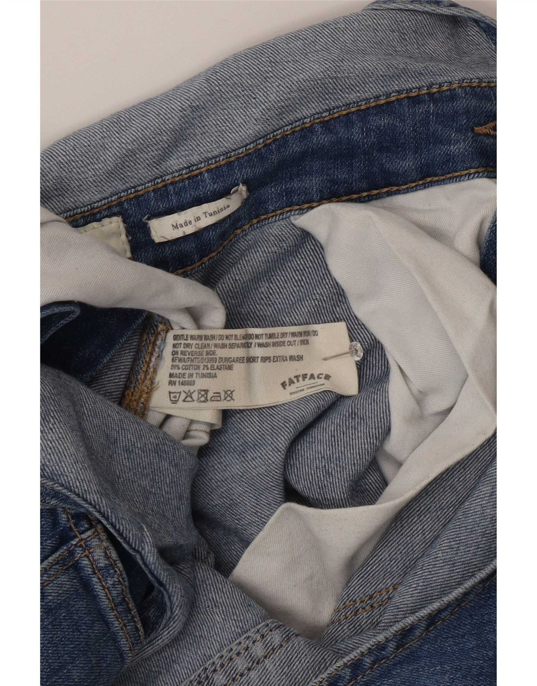 Fat Face Damen Distressed Latzhose Denim Shorts UK 12 Medium W32 Blau