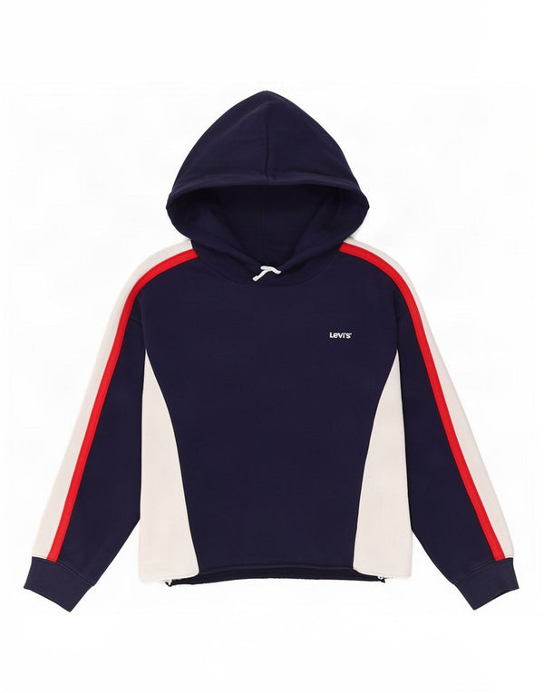 Levi's Damen Crop Hoodie Pullover UK 14 Medium Marineblau Colourblock Baumwolle