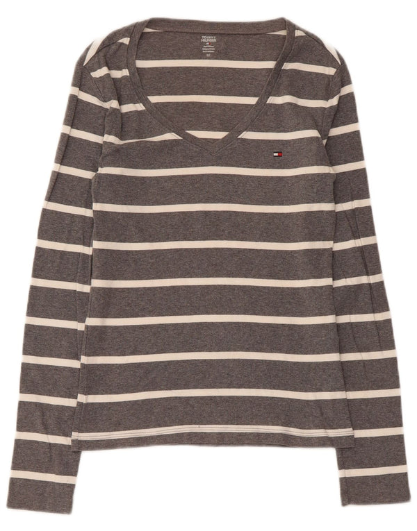 Tommy Hilfiger Damen Top Langarm UK 8 Small Grau gestreift Baumwolle